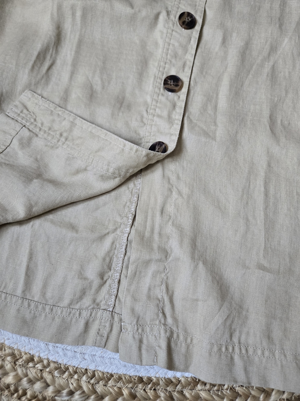 Part Two Linen High-Waist A-Line Cream Button-Front Midi Summer Skirt - Picture 5 of 12